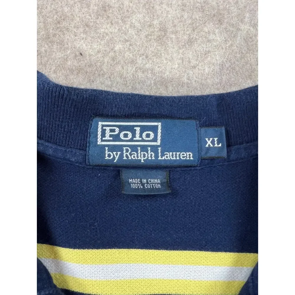 Polo Ralph Lauren Men's Navy Blue Yellow Stripe Polo Shirt Size XL